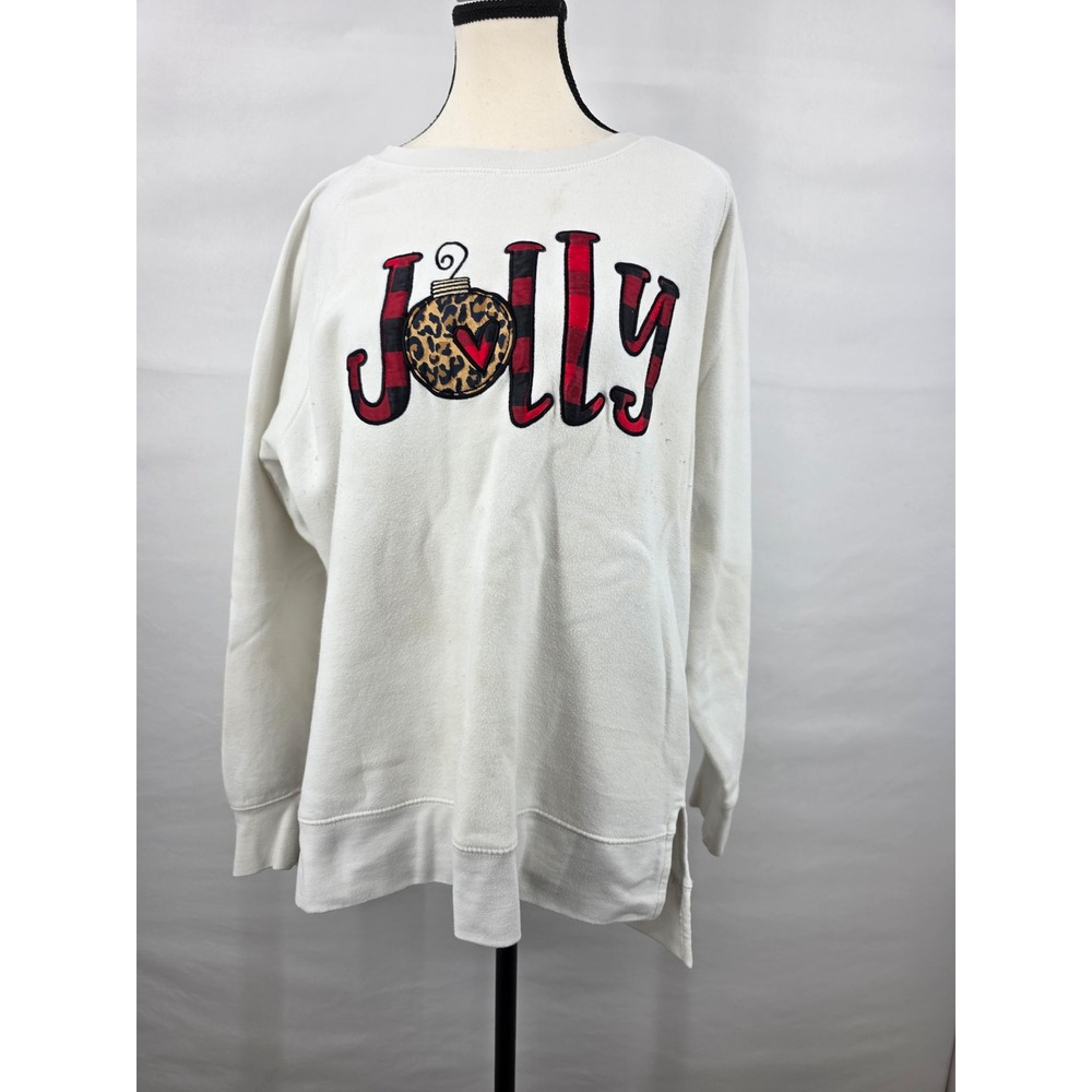 Royce Brand Women XL Jolly Christmas Sweatshirt Plaid Leopard Graphic White